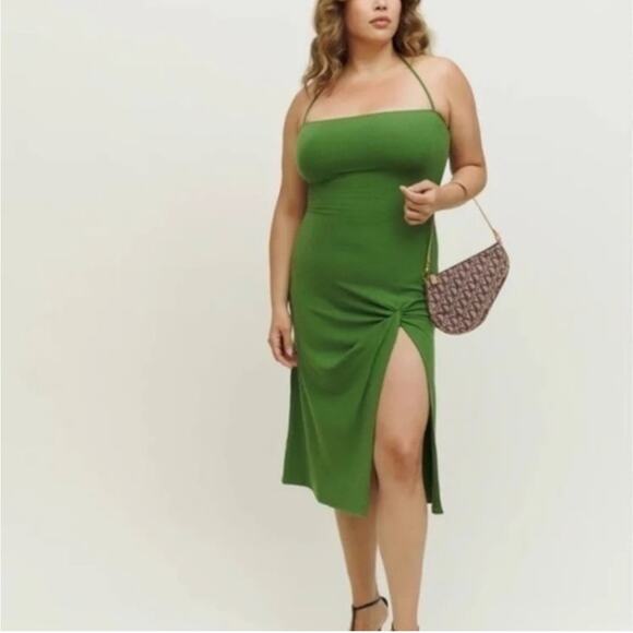 Reformation Hilo Knit Midi Dress in Palm Green Size Small Gently Used Resortwear - Picture 2 of 6